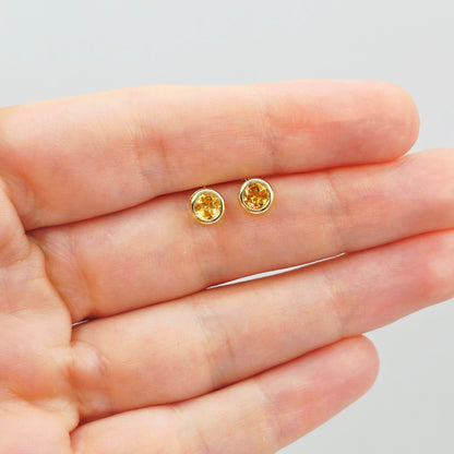 14K Yellow Gold Citrine Stud Earrings, November Birthstone 5x5mm