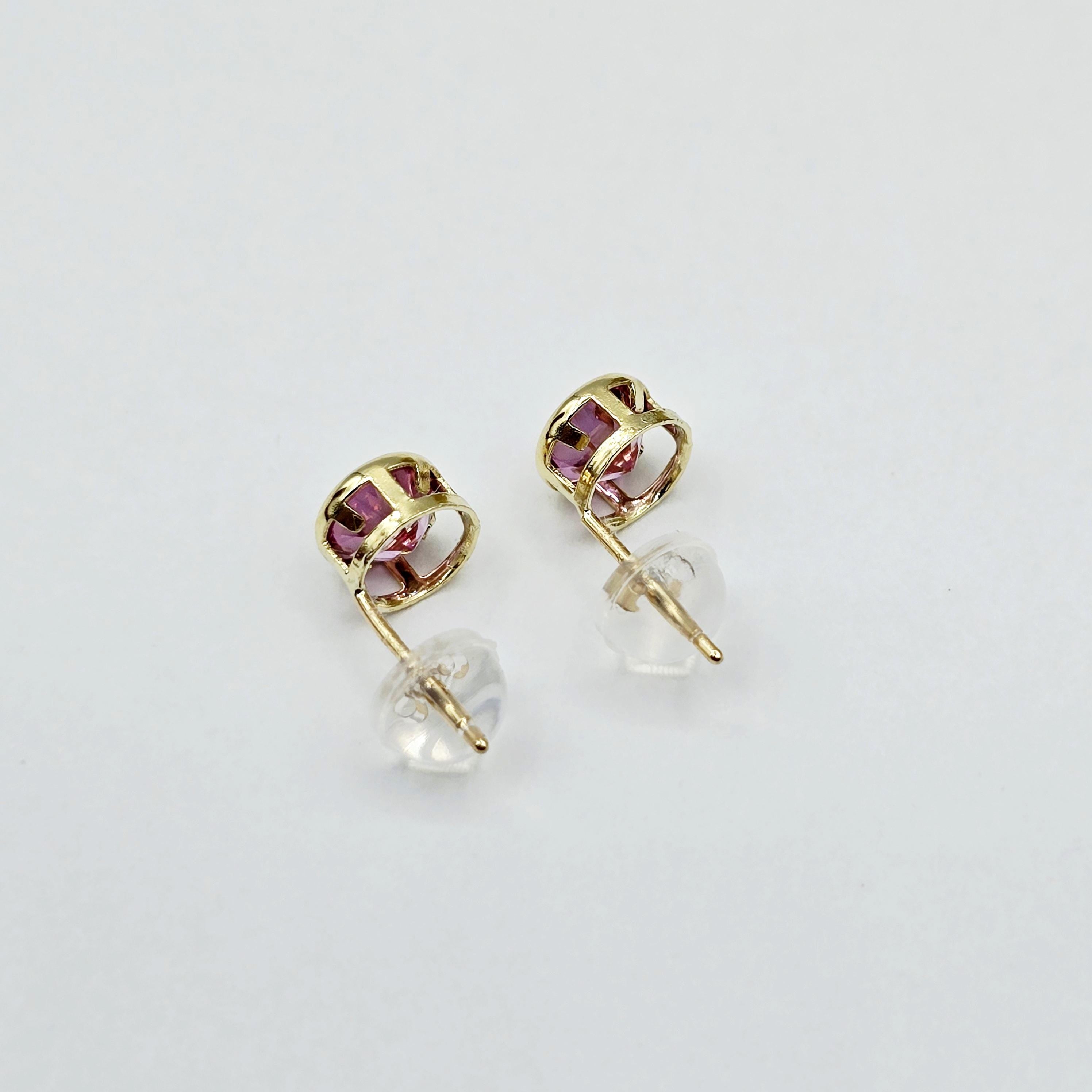 14K Yellow Gold Pink Topaz Stud Earrings, Genuine Gemstone 5x5mm