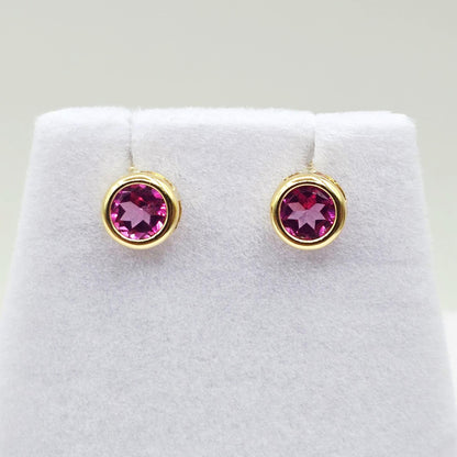 14K Yellow Gold Pink Topaz Stud Earrings, Genuine Gemstone 5x5mm