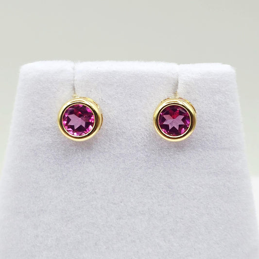 14K Yellow Gold Pink Topaz Stud Earrings, Genuine Gemstone 5x5mm