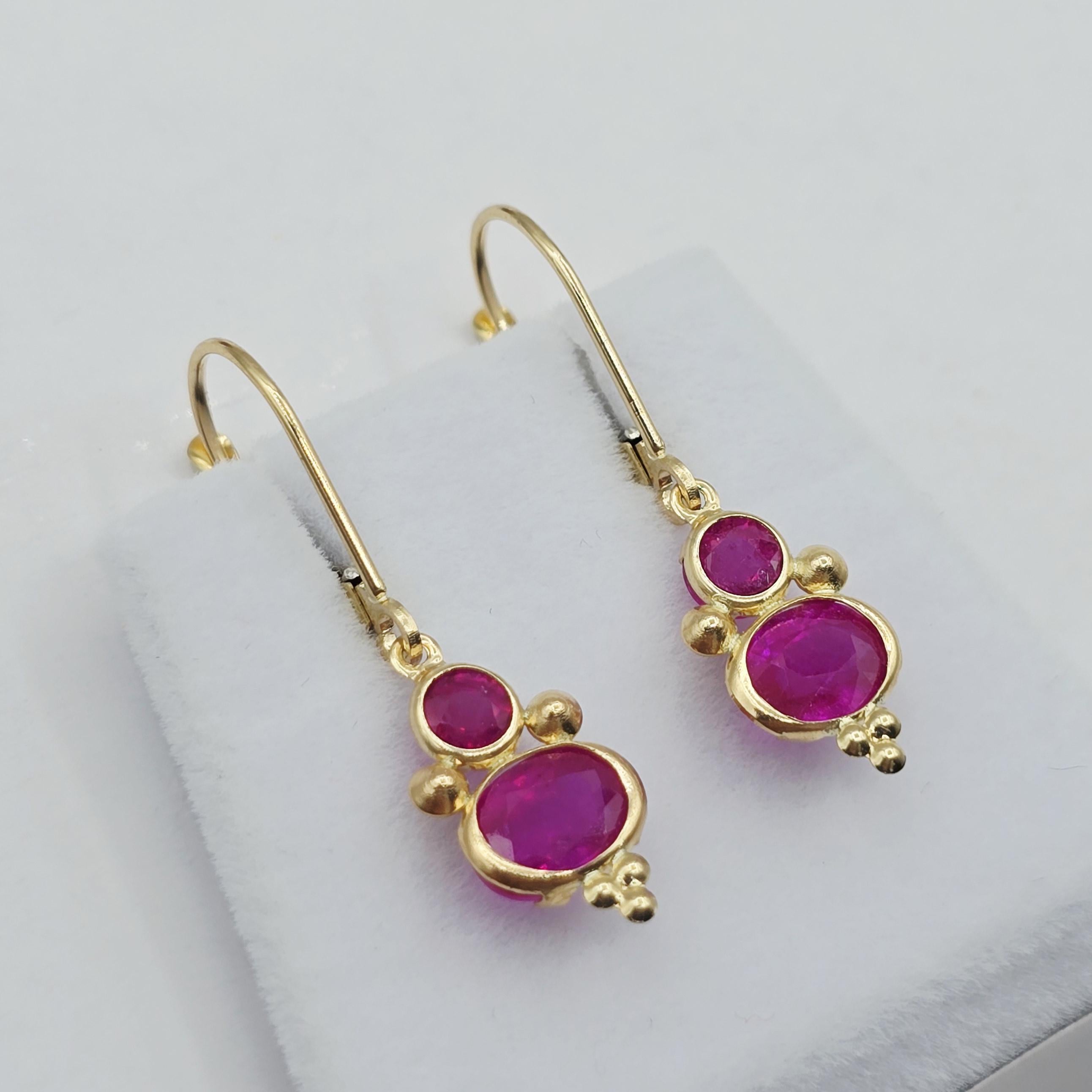 14K Yellow Gold Ruby Dangle Earrings