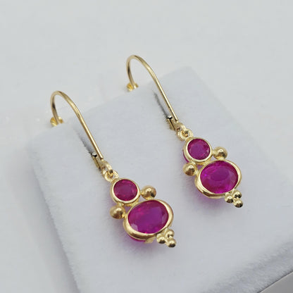 14K Yellow Gold Ruby Dangle Earrings