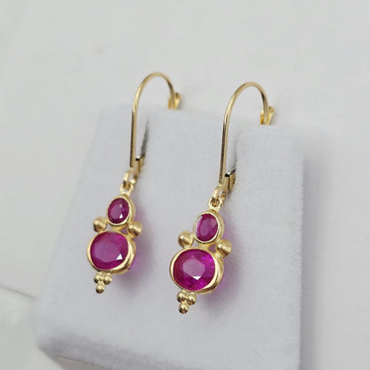 14K Yellow Gold Ruby Dangle Earrings