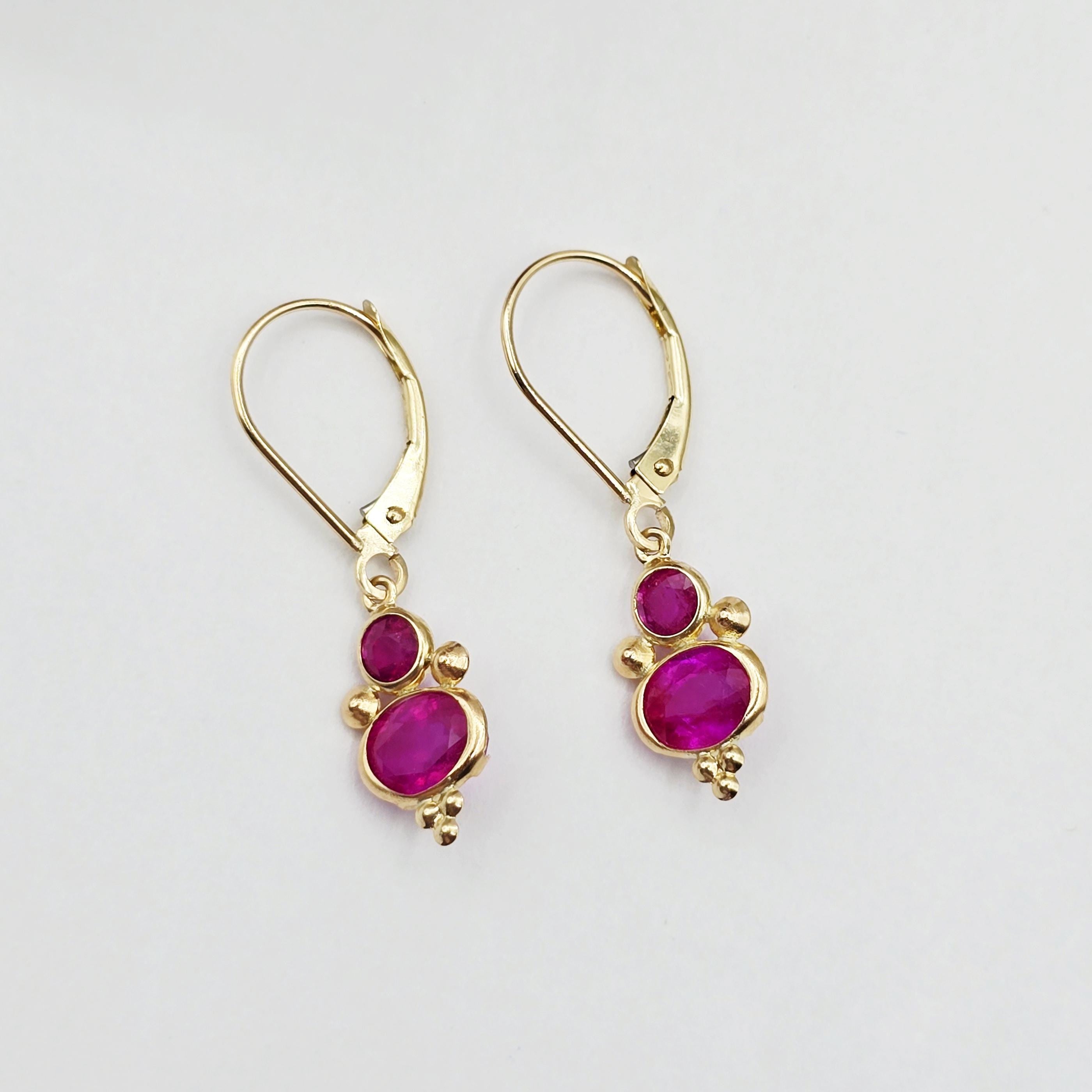 14K Yellow Gold Ruby Dangle Earrings