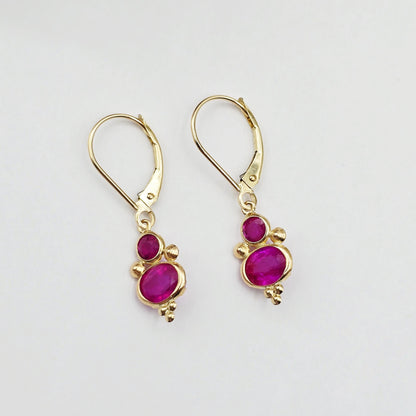 14K Yellow Gold Ruby Dangle Earrings