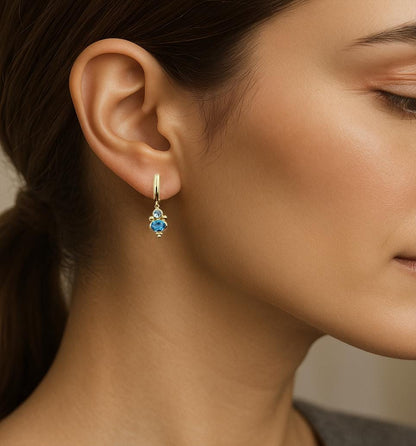 14K Yellow Gold Blue Topaz Aquamarine Dangle Earrings