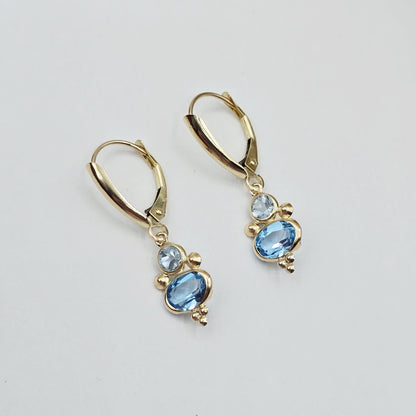 14K Yellow Gold Blue Topaz Aquamarine Dangle Earrings