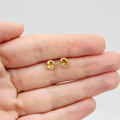 14K Yellow Gold Citrine Stud Earrings, November Birthstone 5x5mm