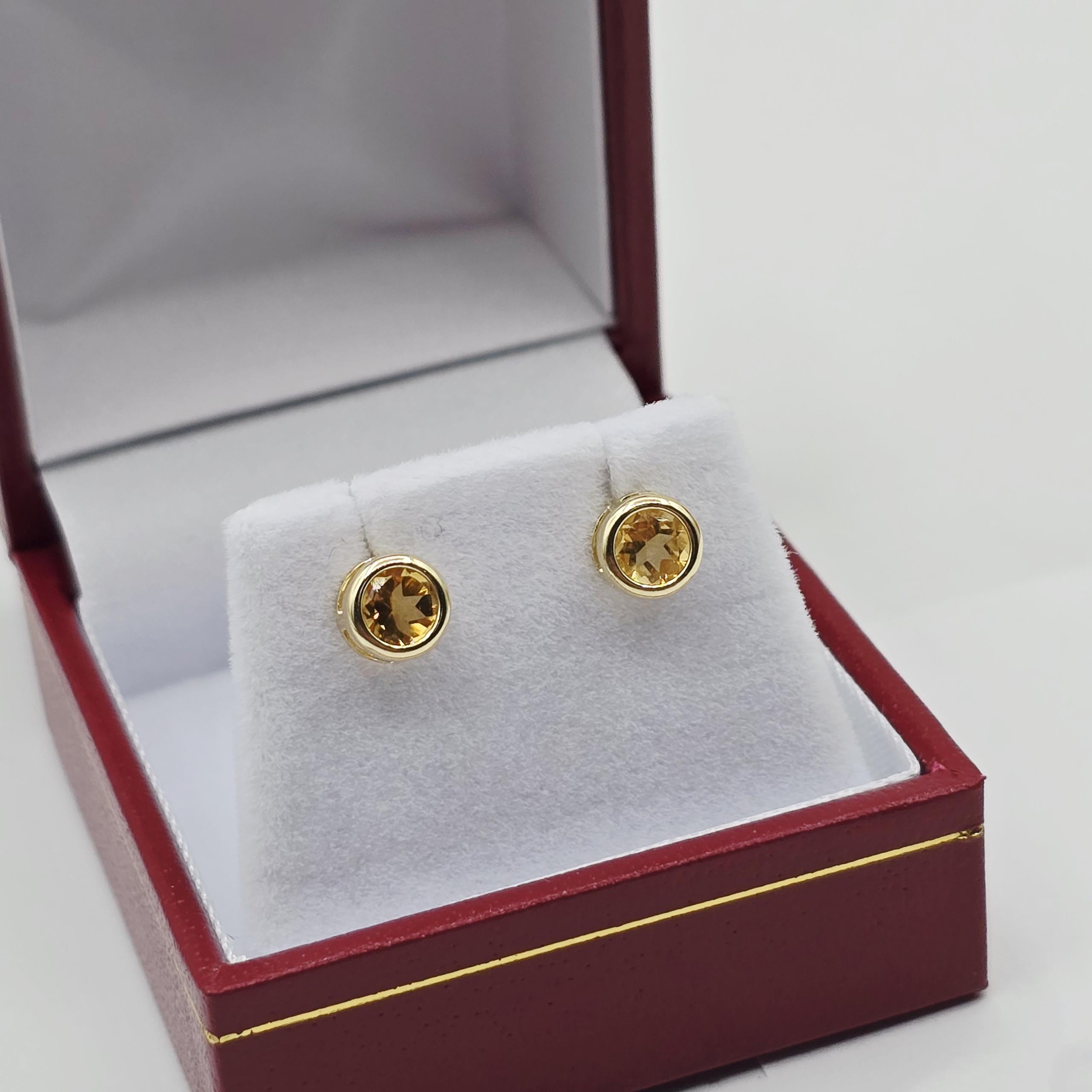 14K Yellow Gold Citrine Stud Earrings, November Birthstone 5x5mm