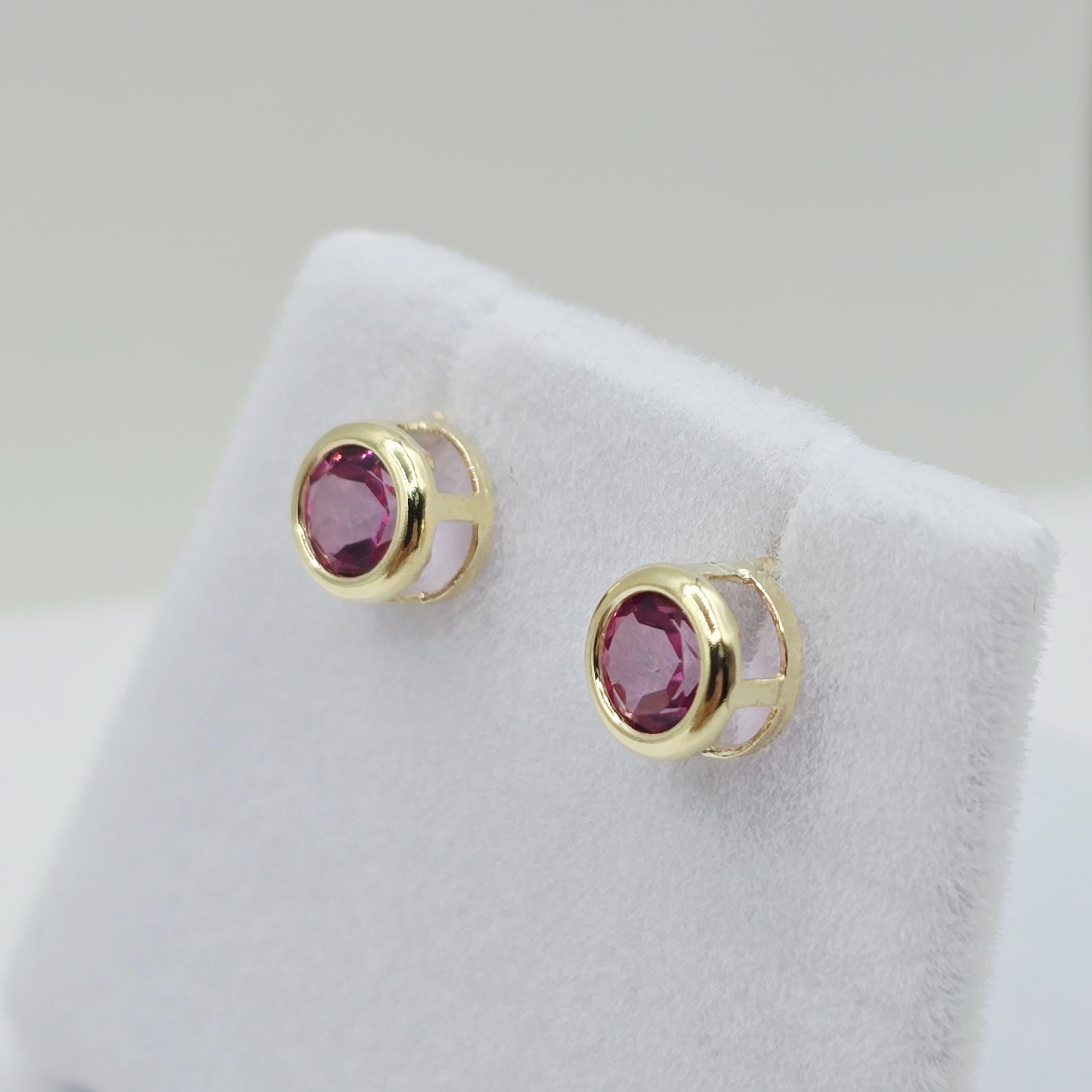 14K Yellow Gold Pink Topaz Stud Earrings, Genuine Gemstone 5x5mm