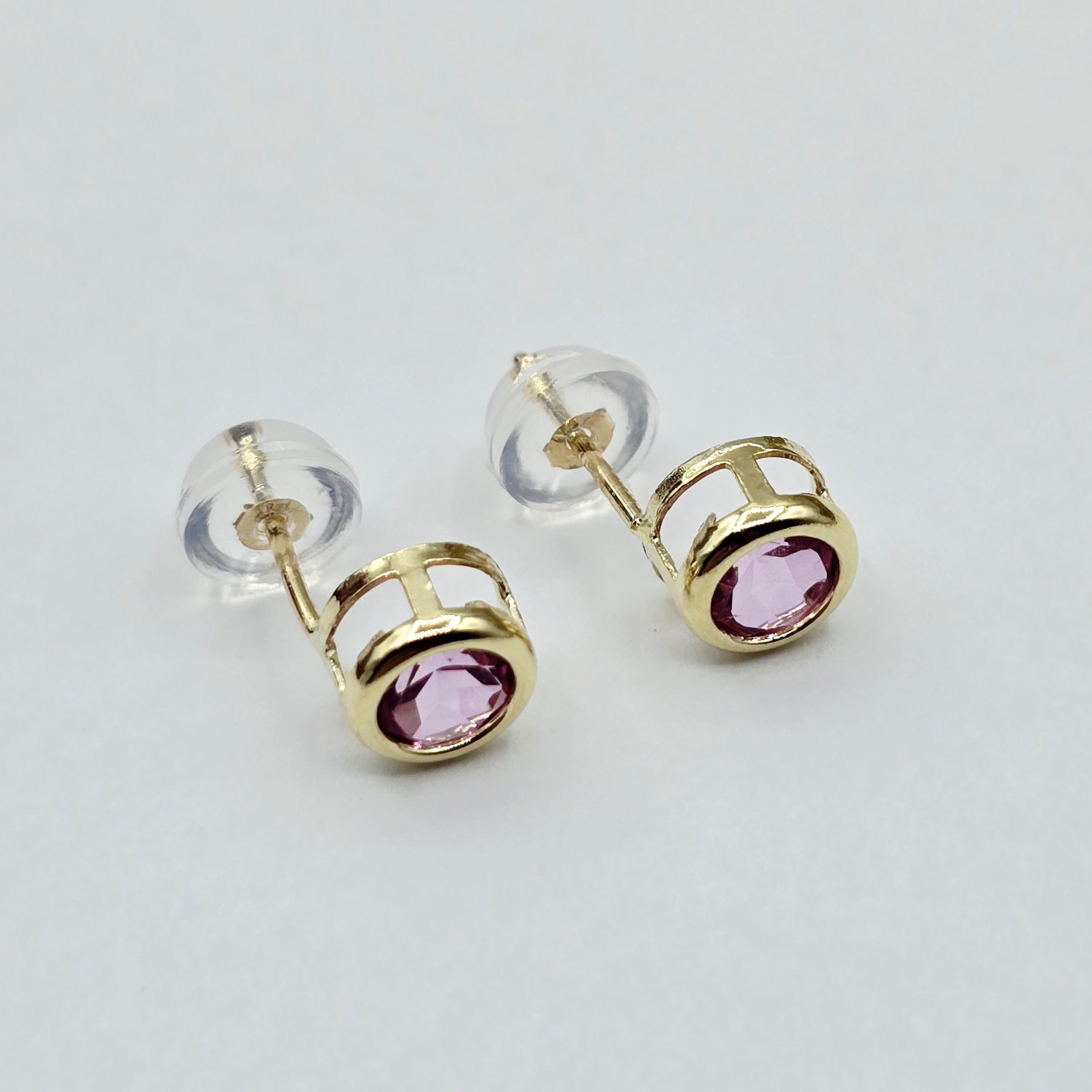 14K Yellow Gold Pink Topaz Stud Earrings, Genuine Gemstone 5x5mm