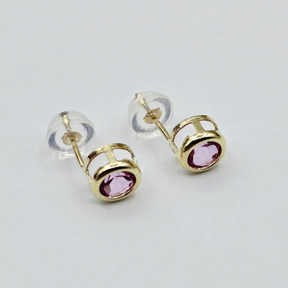 14K Yellow Gold Pink Topaz Stud Earrings, Genuine Gemstone 5x5mm