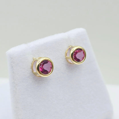 14K Yellow Gold Pink Topaz Stud Earrings, Genuine Gemstone 5x5mm