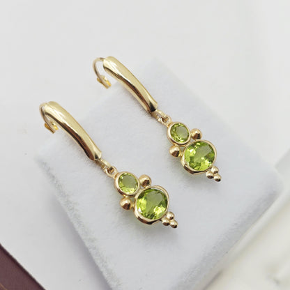 14K Yellow Gold Peridot Dangle Earrings