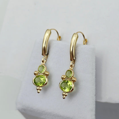 14K Yellow Gold Peridot Dangle Earrings