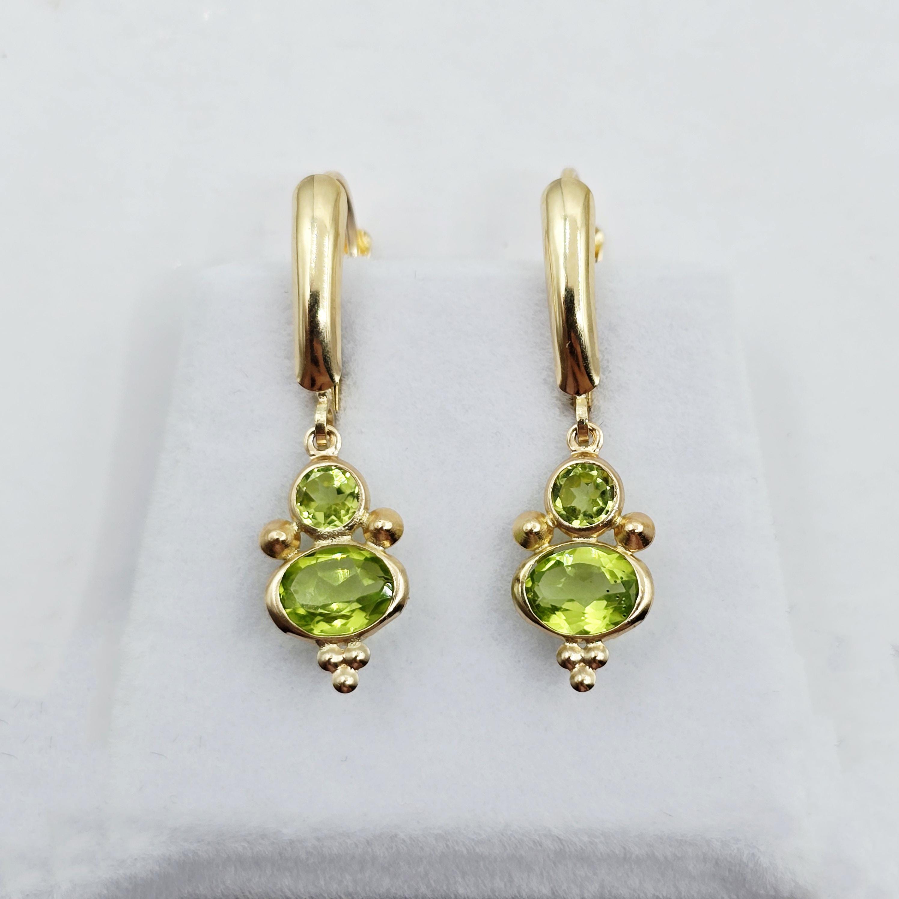 14K Yellow Gold Peridot Dangle Earrings