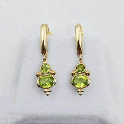 14K Yellow Gold Peridot Dangle Earrings