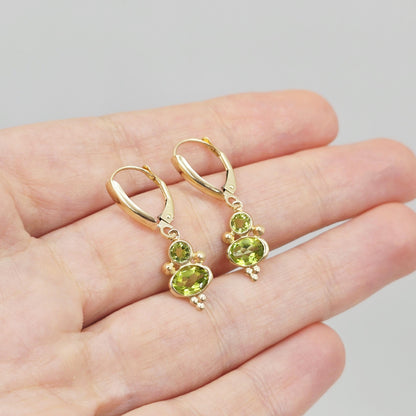 14K Yellow Gold Peridot Dangle Earrings