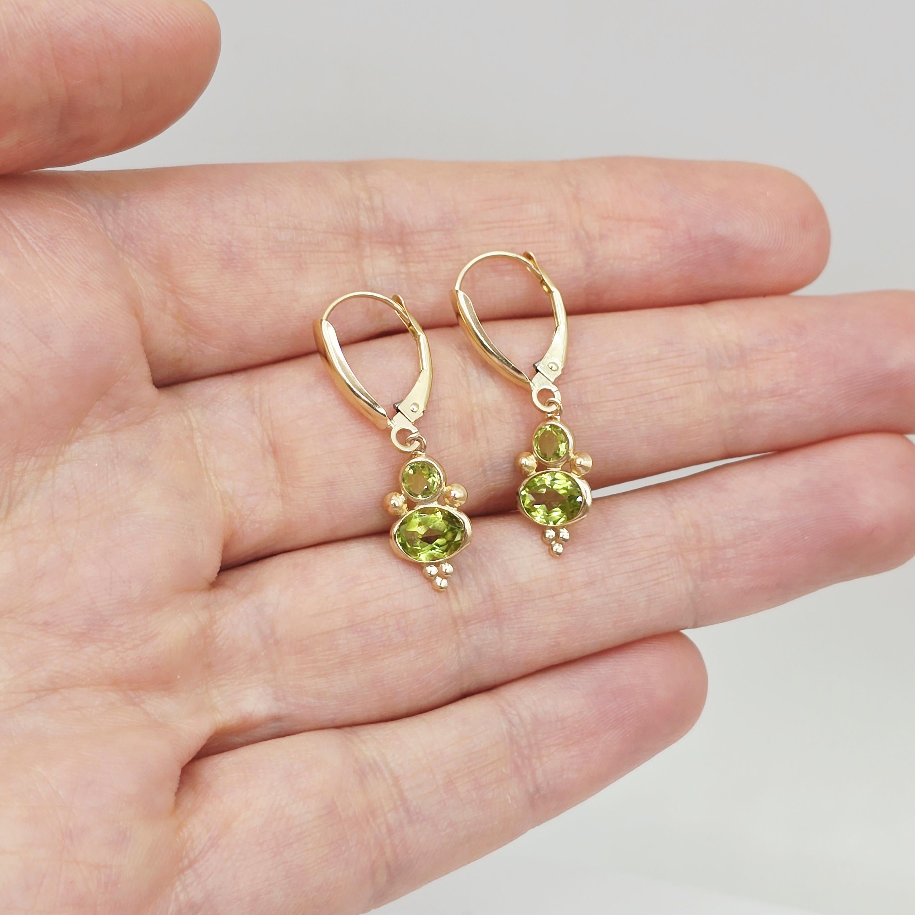14K Yellow Gold Peridot Dangle Earrings