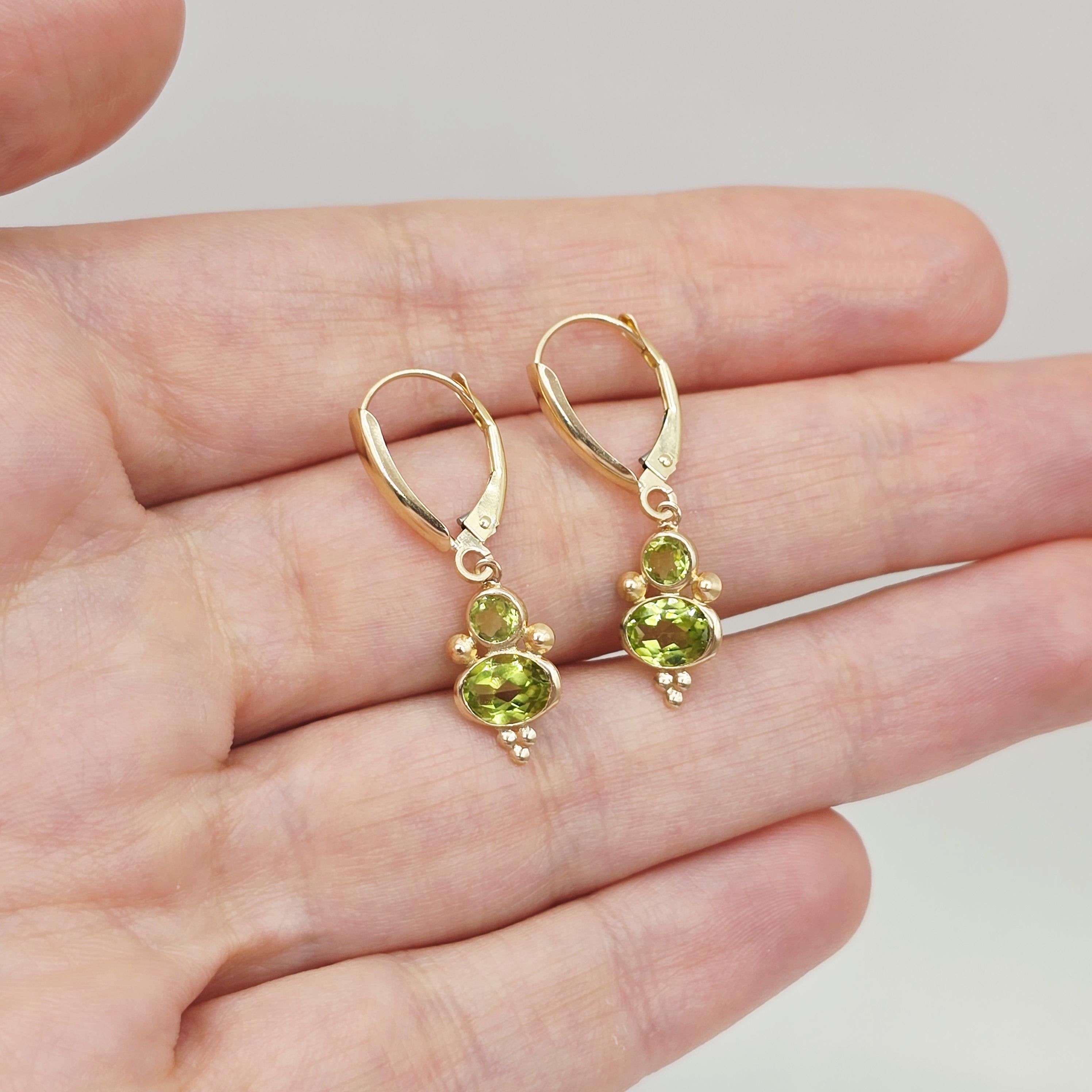 14K Yellow Gold Peridot Dangle Earrings