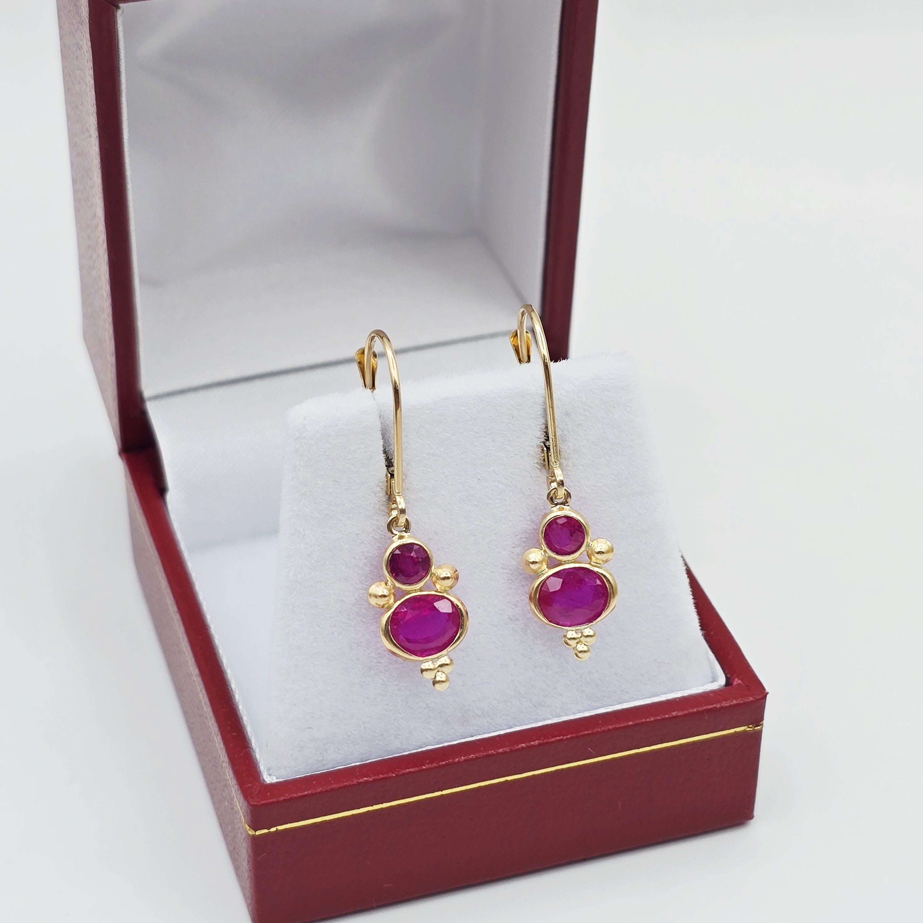 14K Yellow Gold Ruby Dangle Earrings