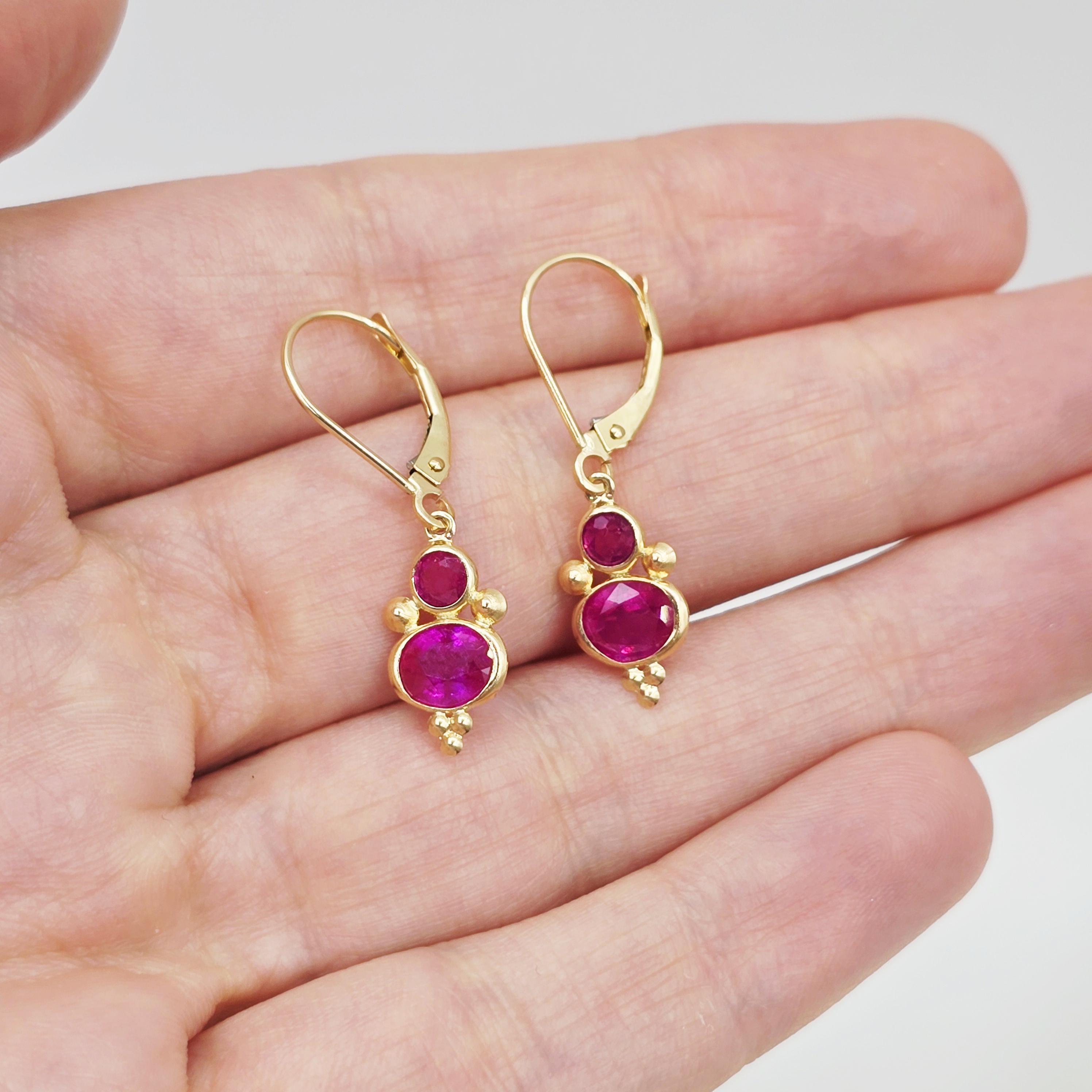14K Yellow Gold Ruby Dangle Earrings