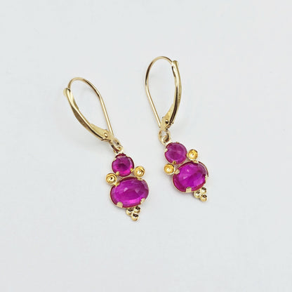 14K Yellow Gold Ruby Dangle Earrings