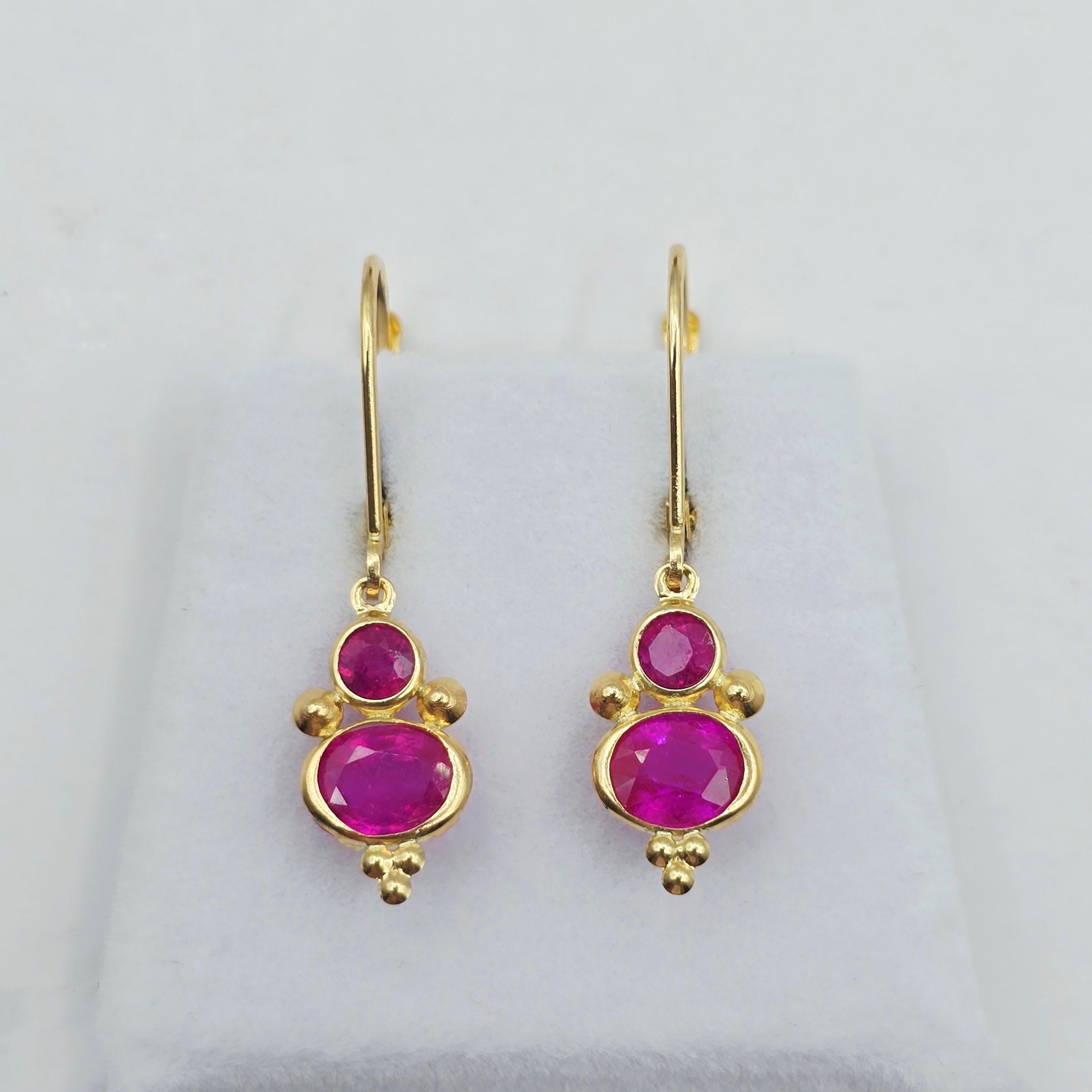14K Yellow Gold Ruby Dangle Earrings