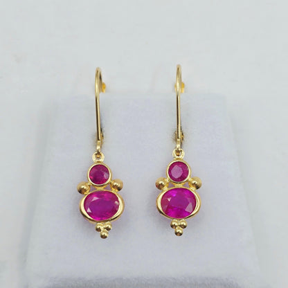 14K Yellow Gold Ruby Dangle Earrings