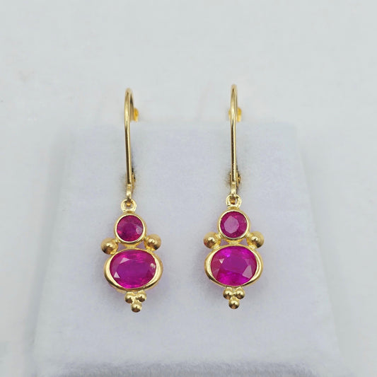 14K Yellow Gold Ruby Dangle Earrings