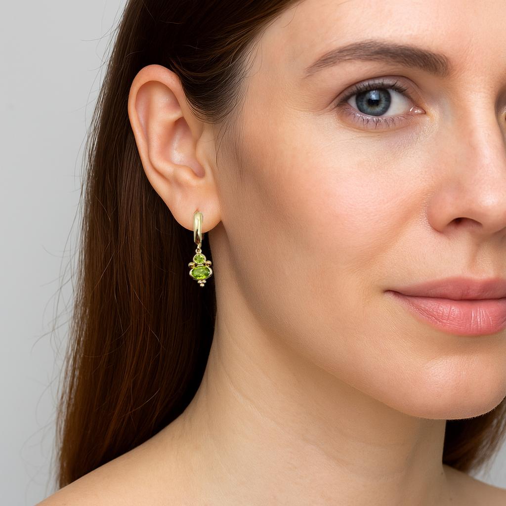 14K Yellow Gold Peridot Dangle Earrings