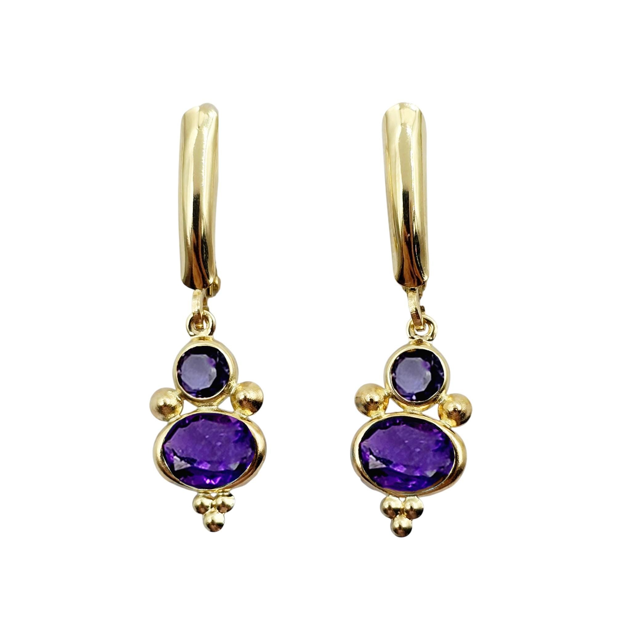 14K Yellow Gold Amethyst and Iolite Dangle Earrings