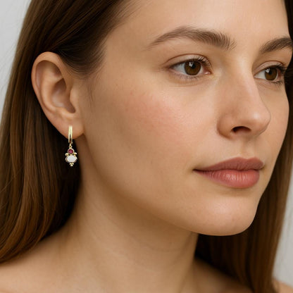 14K Gold Opal and Tourmaline Dangle Earrings, Handmade Lever Back Earrings