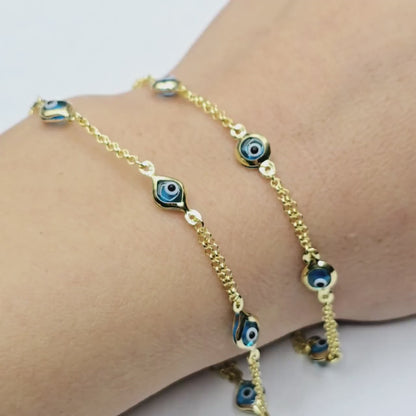 10K Yellow Gold Evil Eye Bracelet, Evil Eye Charm Bracelet,  Good Luck Bracelet, Lucky Bracelet for Protection, Gold Evil Eye Gift