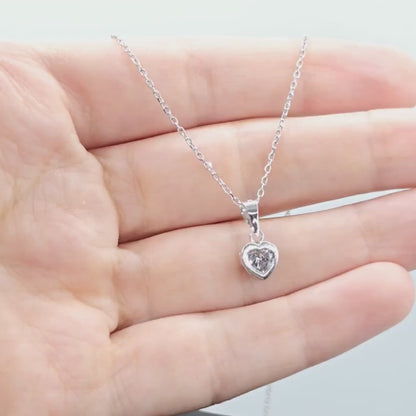 White Gold Heart Shaped CZ Pendant, Dainty Heart Necklace, Minimalist White Gold Pendant, Anniversary Gift, Birthday Gift Necklace