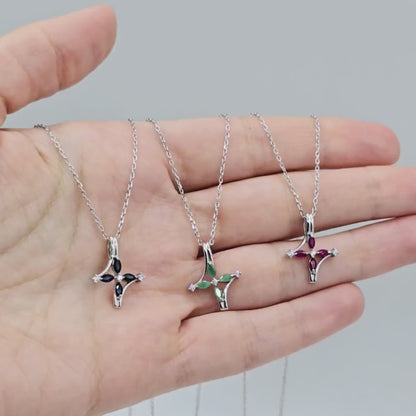 Sterling Silver Gemstones Pendant with CZ , Memorial Jewelry Present for Women and Girls