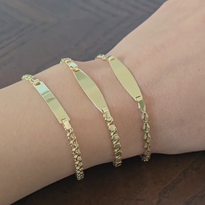 10K Yellow Gold Bracelet, 7 inches, Engravable Name ID Bracelet,  Name Bar ID Bracelet, Engraving personalized Gold Engraved Bar Bracelet