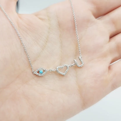 Diamond Necklace I LOVE YOU | 925 Sterling Silver Diamond 0.25ct Necklace | Necklace for Women, Eye Love You Necklace