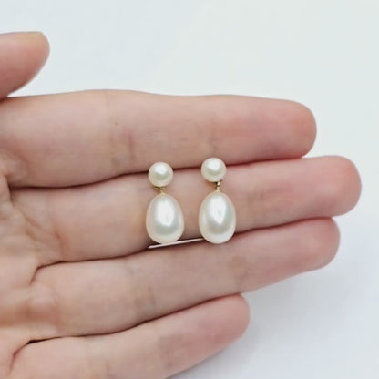 Gold Freshwater Pearl Drop Stud Earrings, 14K Yellow Gold Genuine Pearl Earrings, June Birthstone, Handmade Earrings, Earrings  For Wedding