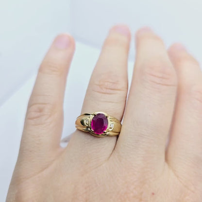 Gold Ruby Ring, 10K Yellow Gold Ruby 8x6mm With Diamond Ring, July Birthstone, Ring For Women, Gift For Her