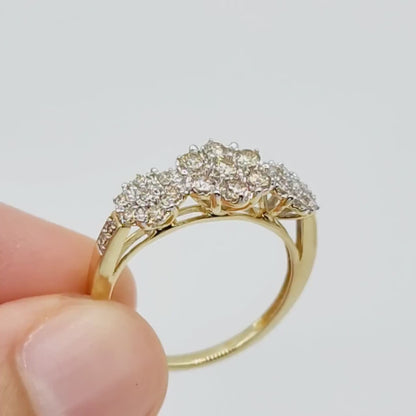 Gold Diamonds Ring, 10K Yellow Gold Diamond 0.50ct Past, Present, Future Ring , Wedding ring for women , Engagement Ring, Brides Ring