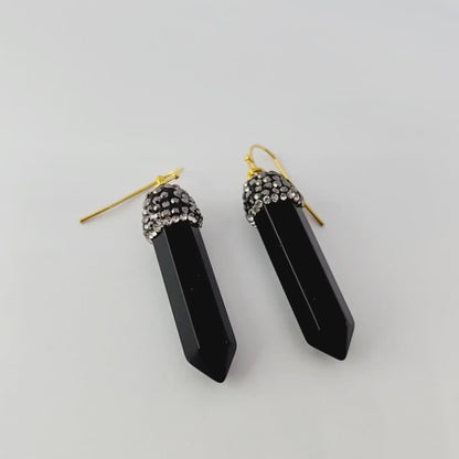 Genuine Black Onyx Point Earrings, Elegant Black Onyx Point Earrings , Genuine Gemstone Jewelry for Empowered Style