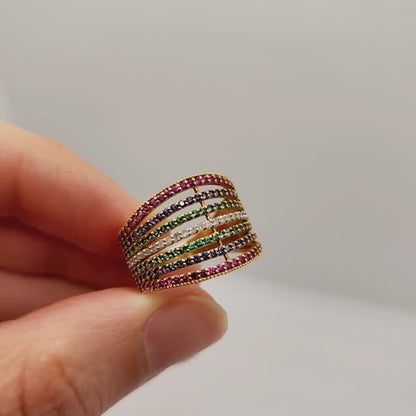 14K Gold Gemstones Ring, Diamond Ruby Sapphire Emerald Ring, 14K Yellow Gold Natural Gemstones Ring, Rings For Women