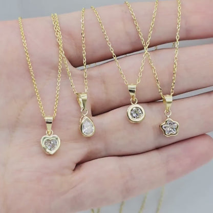 Solid 10K Yellow Gold Pendant Necklace with CZ, Elegant Jewelry Gift for Her, Gift for Women, Birthday Gift for Her, Elegant Gold Necklace