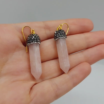 Genuine Rose Quartz Point Earrings, Beautiful Blend of Elegance and Healing Energy Spiritual Accessories, Pink Gemstone Earrings