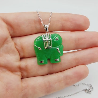 Sterling Silver Dyed Jade Elephant Necklace, Animal Pendant , Natural Jade Elephant Necklace, Elephant Jewelry