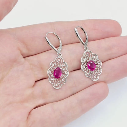 14K Gold Genuine Ruby Earrings , 2ct Ruby Lever back Earrings for Women, Elegant Ruby Earrings, Gold Gemstone Earrings, Elegant Earrings