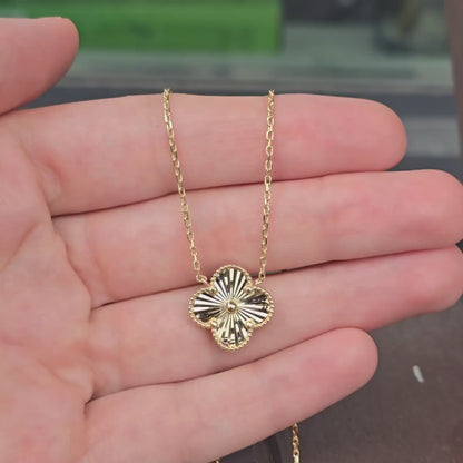 Gold Flower Pendant Necklace , 10K Yellow Gold Flower Necklace For Women, Anniversary Gift, Floral Jewelry