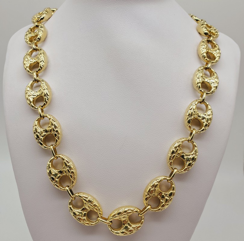 10K Yellow Gold Puff Gucci Nugget Textured Chain, 16.9 mm, 28 inches ...